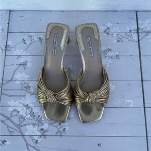 ANTONIO MELANI Metallic Gold Heeled Mules